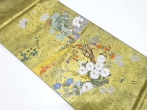 引箔　地紙に柿・イチョウ模様織り出し袋帯
